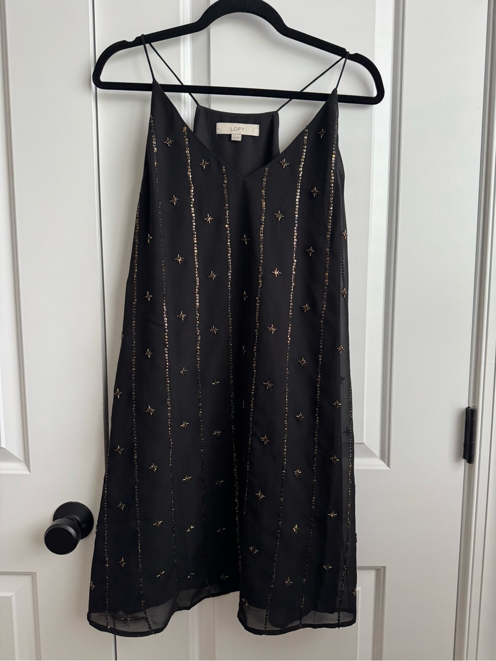 LOFT Celestial Beaded & Sequin Black Cami Mini Dress M